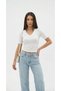 Women's White V-Neck Basic T-Shirt Casual Stretchy Fabric Short Sleeve T-Shirt - 2