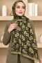 Women's Green Floral Patterned Bamboo Crush Shawl - 2