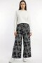 Women's Black Gray Abstract Patterned Atlas Wide Leg Pants - 2