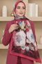 Women's Dark Pink Watercolor Floral Patterned Soft Shawl - 2