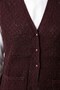 Women's Burgundy Openwork V-Neck Knitted Vest with Pockets - 2