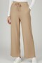 Women's Beige Elastic Waist Lace-Up Atlas Wide Leg Pants - 2