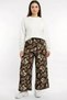 Women's Black Orange Abstract Patterned Atlas Wide Leg Pants - 2