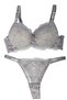 Women's Gray Glittery Lace and Stone Supported Bra Set - 2