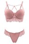 Candy Pink Cross-Strapped Stone Detailed Lace Supported Bra Set - 3