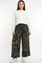 Women's Black Green Abstract Patterned Atlas Wide Leg Pants - 2