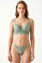 Women's Green Stone Embroidered Lace Unpadded Bralette Set