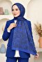 Women's Blue Shawl with Patterned Soft Shawl