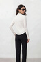 Women's U-Neck Gathered Brown Sandy Blouse - 6