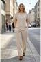 Women's Striped Blouse Pants 2-Piece Linen Set