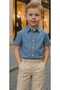 Boy's Holiday Shirt Suit Boy's Blue Shirt Cream Trousers Two-Piece Shirt Suit - 2