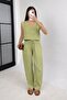 Women's V-Neck Zero Sleeve Blouse Pants Linen Set
