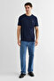 Men's Navy Blue Crew Neck Regular Fit Logo T-Shirt - 4
