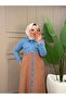 Women's 2-Piece Tunic Suit with Denim Pants Two Yarn Cotton Modern Design N-05511 _ Beige