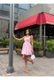 Women's Pink Strappy Waist-Tieded Lined Cotton Stylish Summer Dress with Balloon Skirt - 4