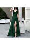 Women's Rope Strap Deep Long Slit Detailed Local Crepe Long Dress - 2