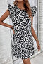 New Season Women's Short Sleeve Ruffle Detail Back Tie Leopard Pattern Single Jersey Dress