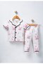 100% Cotton Short Sleeve Buttoned Summer Happy Rabbit Patterned Girls Boys Unisex Baby Kids Pajama Set - 2