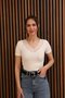 V-Neck Lace Detail Blouse Cream Color