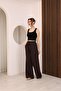 Lace-Up Elastic Waist High Waist Trousers Bitter Brown - 2