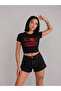 Black Women's Red Graphic Printed Slim Fit T-Shirt - 2