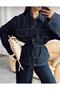 Dark Navy Blue Tie-Dye Denim Set Ovarize Jacket and High-Waisted Trousers - 3