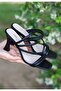 Sarax Black Skin Heeled Slippers - 3