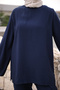 Navy Blue Spanish Sleeve Tunic Pantsuit - 2