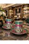 Reyla Mirella 2-Person Turkish Coffee Cup Set with Gold Detail Porcelain Cup Set. Special Leather Box with Gift - 4