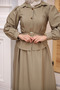 Oil Green Belted Buttoned Shirt and Skirt Set - 3