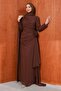 Brown Cape Rose Detailed Chiffon Evening Dress