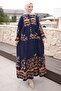 Navy Blue Mink Half-Buttoned Viscose Dress with Elastic Sleeves
