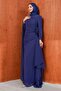 Navy Blue Cape and Rose Detailed Chiffon Evening Dress - 3