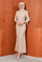 Beige Lace Guipure Embroidered Evening Dress