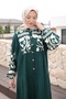 Emerald Green Half Buttoned Sleeve Elastic Viscose Dress - 5