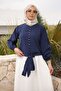 Navy Blue Shirt with Elastic Sleeves and Tie at the Waist