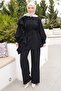 Black Flounce Waist Tie Tunic and Trousers Set - 3