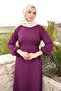 Purple Crew Neck Dress with Elastic Waist and Sleeves - 4