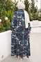Navy Blue Half Buttoned Viscose Dress with Elastic Sleeves - 2