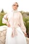Beige Elastic Sleeve Shirt with Tie at the Waist - 5