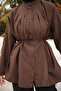 Brown Pleated Tie-Front Tunic - 4