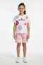 Pink Floral Patterned T-Shirt and Shorts Girl's 2 Sets 23848 - 2