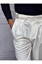 Bird's Eye Pattern Pleated Trousers with Belt Buckle Detail - 2