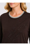 Anne Combed Cotton Comfortable Fit Cuffed Crew Neck Stone Embroidered Combed Cotton Blouse (Collar and Hem Cuffed.) - 3