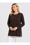 Anne Combed Cotton Comfortable Fit Cuffed Crew Neck Stone Embroidered Combed Cotton Blouse (Collar and Hem Cuffed.)