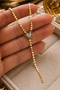 Gold Y Necklace with Heart Detail and Stone, Minimal Sparkling Steel Women's Necklace - 2