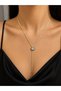 Gold Y Necklace with Evil Eye Bead Detail and Stone, Minimal Sparkling Steel Women's Necklace