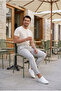 Men's Boyfriend Style Pleated Double-Leg Gray Fabric Trousers Mz-1022 - 2