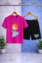 Children's Anime Prty Girls Red Hat Printed Crew Neck T-Shirt - Shorts Set