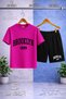 Kids' Black Brooklyn Alt Usa Printed Crew Neck T-Shirt - Shorts Set